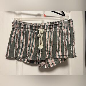 Roxy Striped Green Rope-Tie Women’s Shorts